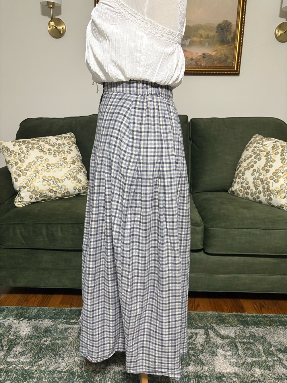 Christy Dawn 100% organic Plaid Maxi midi midaxi gore gored Skirt - Picture 2 of 10